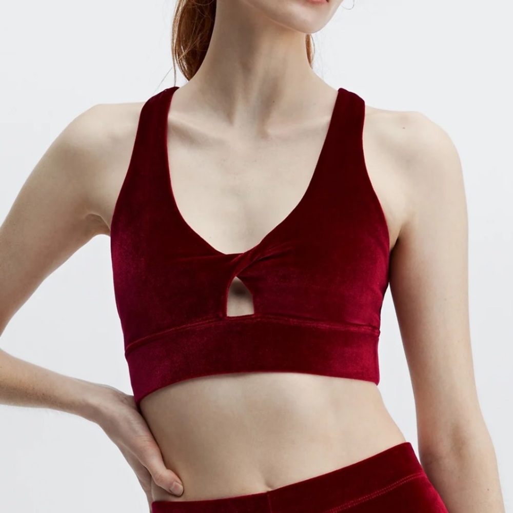 Oasis Twist Velour Sports Bra in Cherry Burst